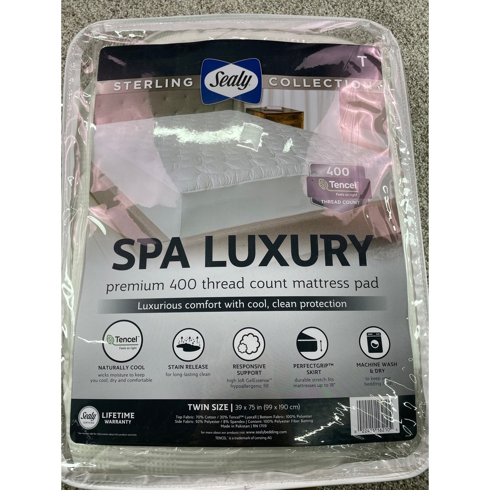 Sealy Mattress Pad Twin T White NEW 400 Thread Count Tencel Spa Luxury Sterling